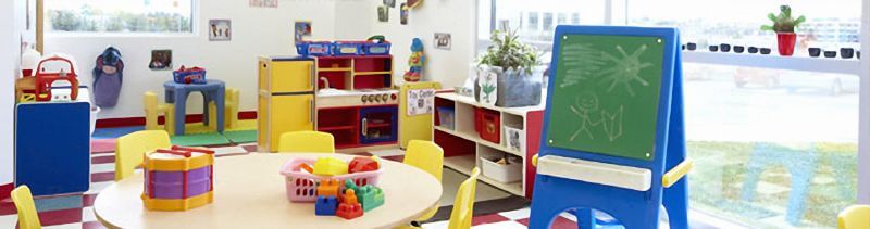 Our classroom facilities- chalkboard, toys, clean play area